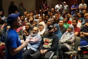 Islamic Relief USA programs coordinator Abdullah Shawky led a disaster relief training at the MAS Center in Richardson on Monday. The participants will help with Hurricane Harvey evacuees coming to the area. (Lawrence Jenkins/Special Contributor)